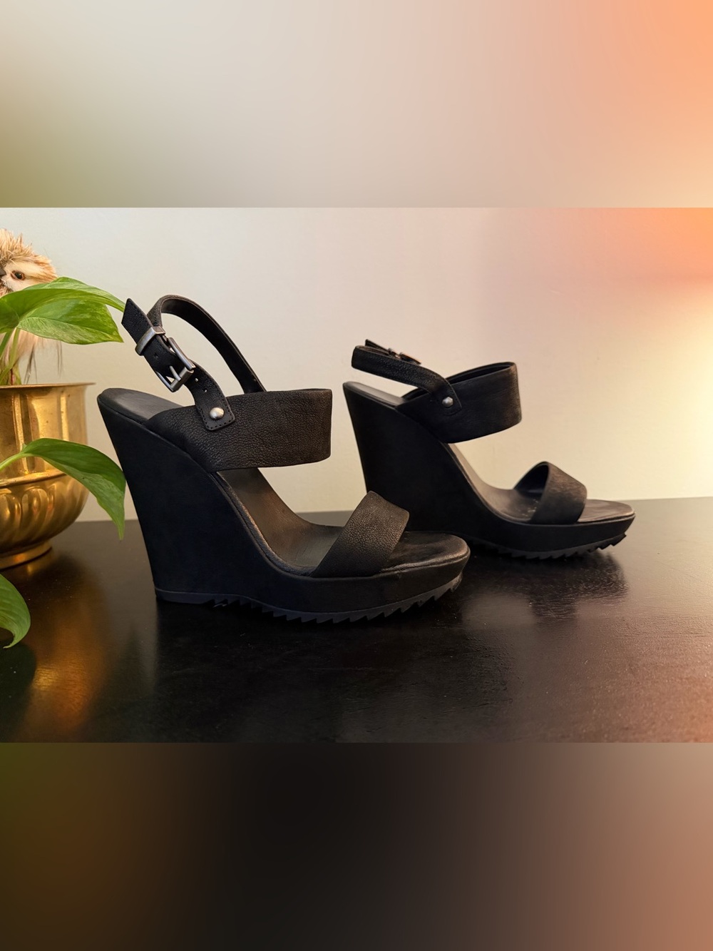 Vince Camuto Black Wedge Sandals with Ankle Strap